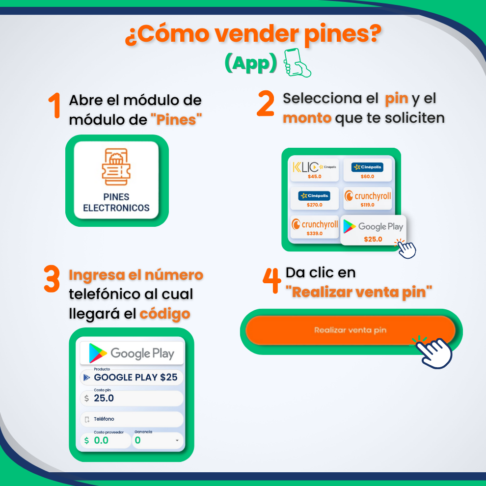 Manual visual para vender pines electronicos desde la app Linntae