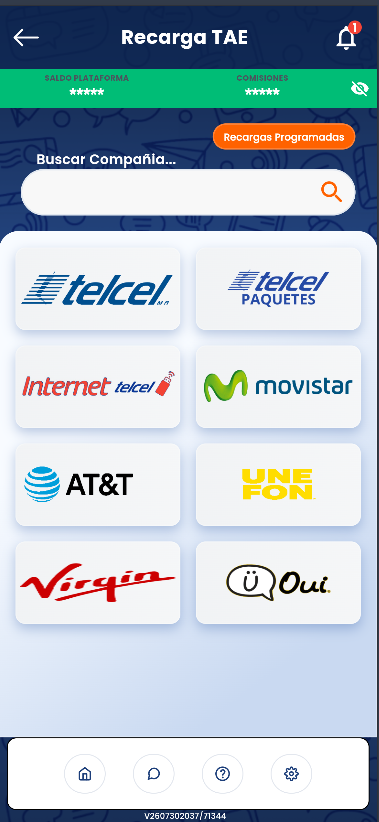 Aplicación Linntae mostrando recargas en celular