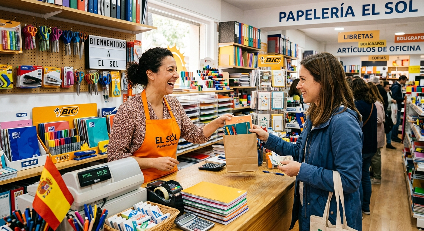 Papelería atendiendo a una cliente